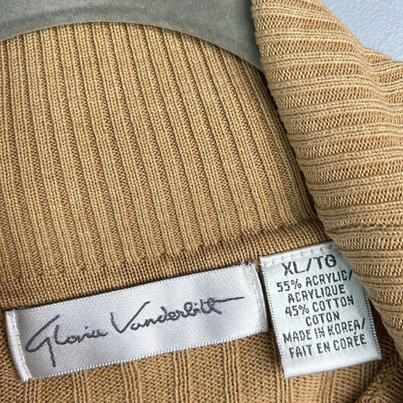 VINTAGE 90s Gloria Vanderbilt Ribbed Cable-knit Turtleneck Sweater Camel Tan XL - Picture 7 of 10
